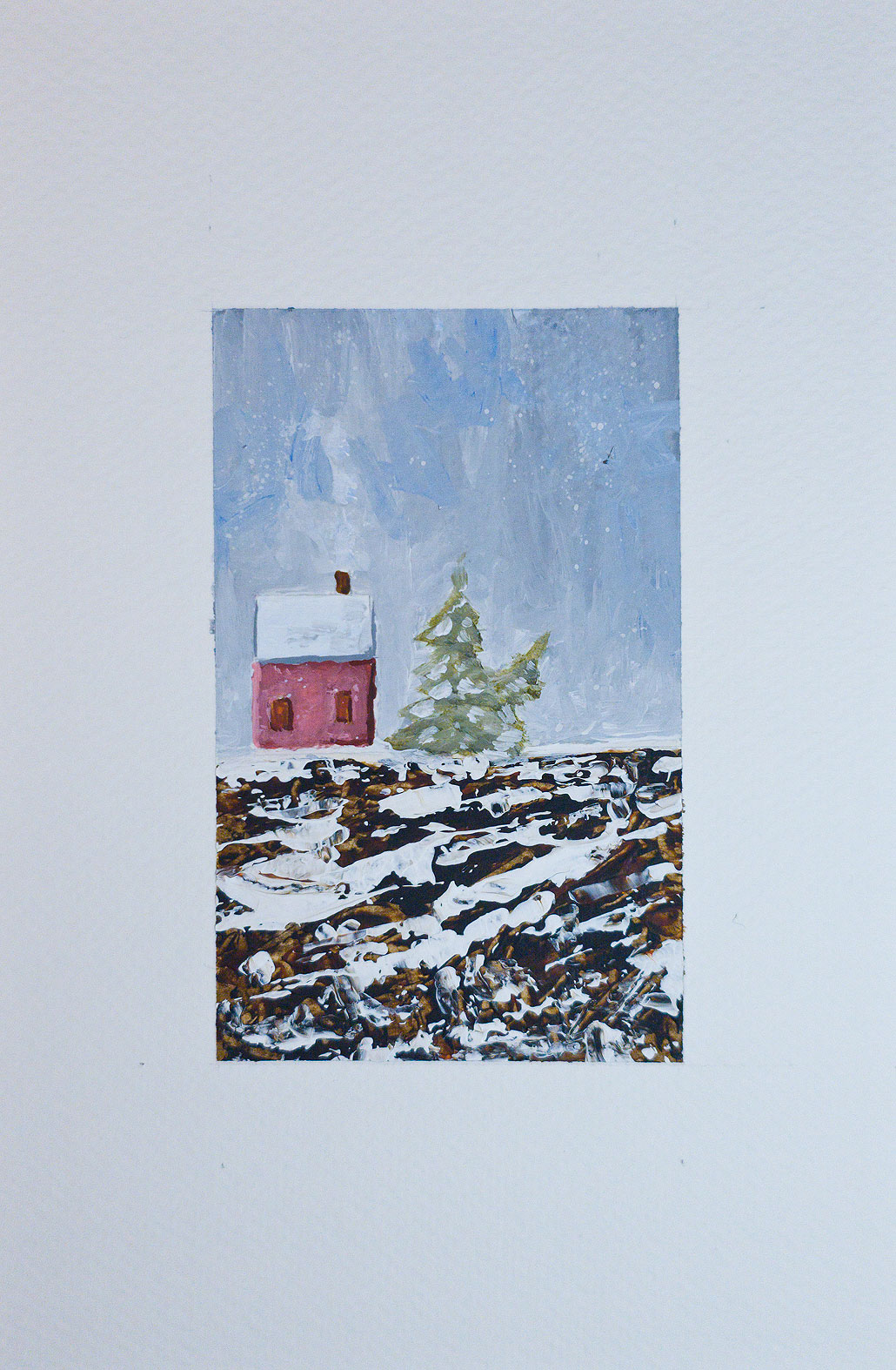 Red House on Winter Field